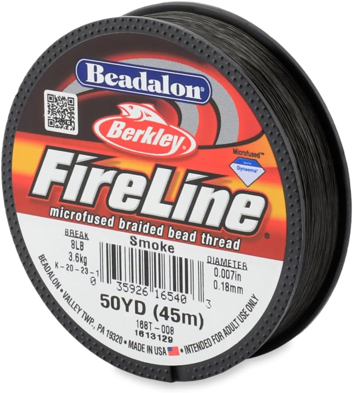 Beadalon FireLine Beading Thread by Berkley, 0.007", Break Strength 8 lb, Smoke, 50 yd